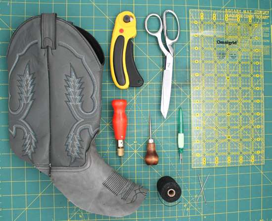 Supplies for DIY cowboy boot wallet