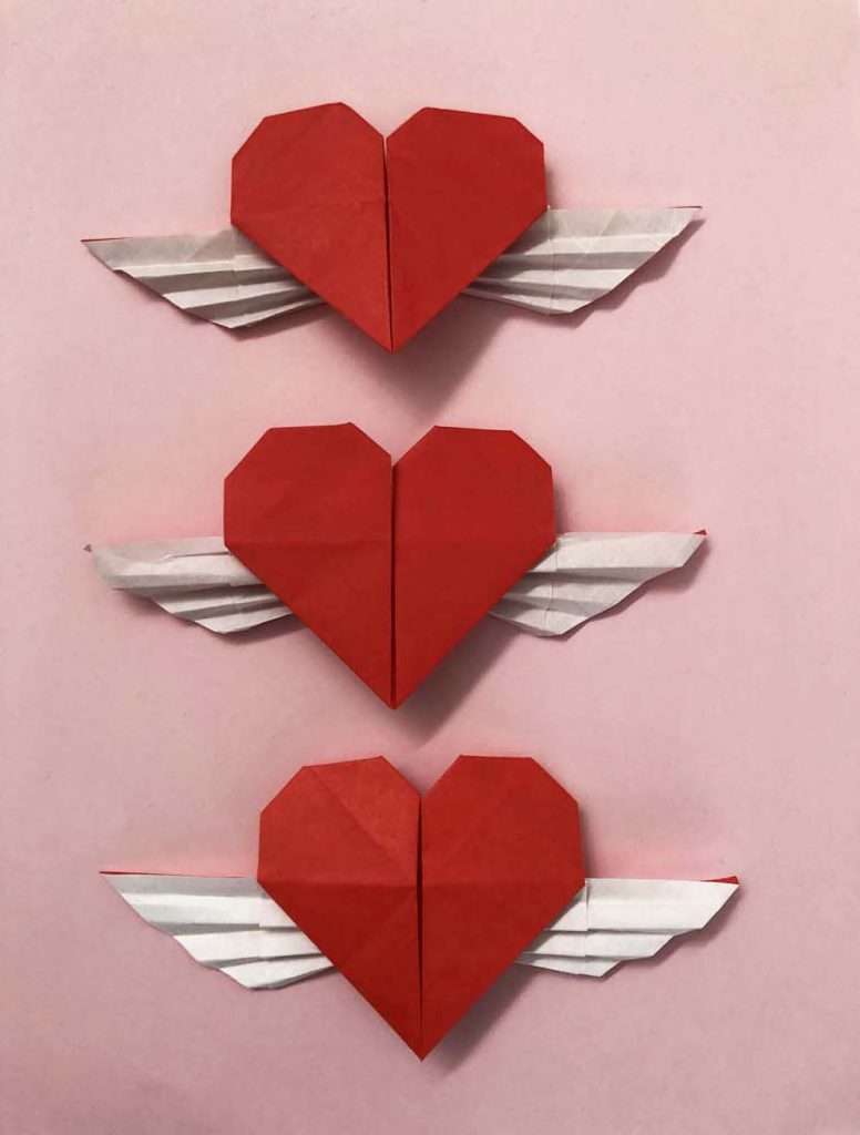 diy origami paper heart with wings