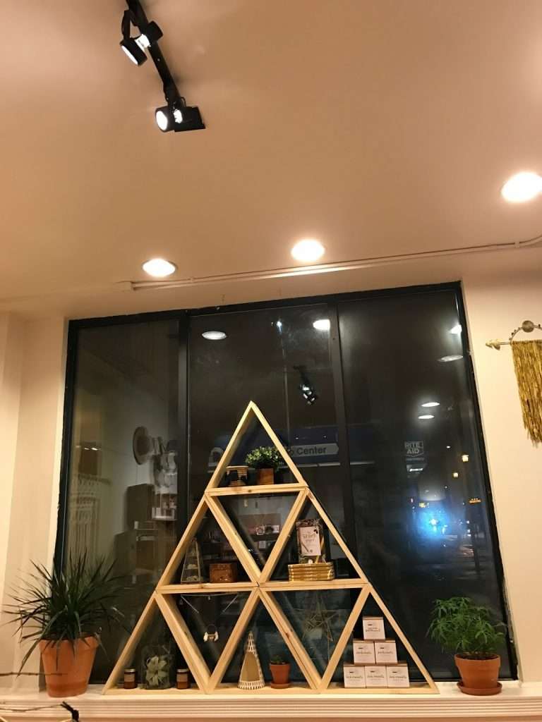 DIY Triangle display shelf styled