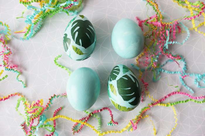 Monstera leaf decoupage eggs