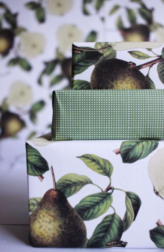 vintage pear and gingham giftwrap